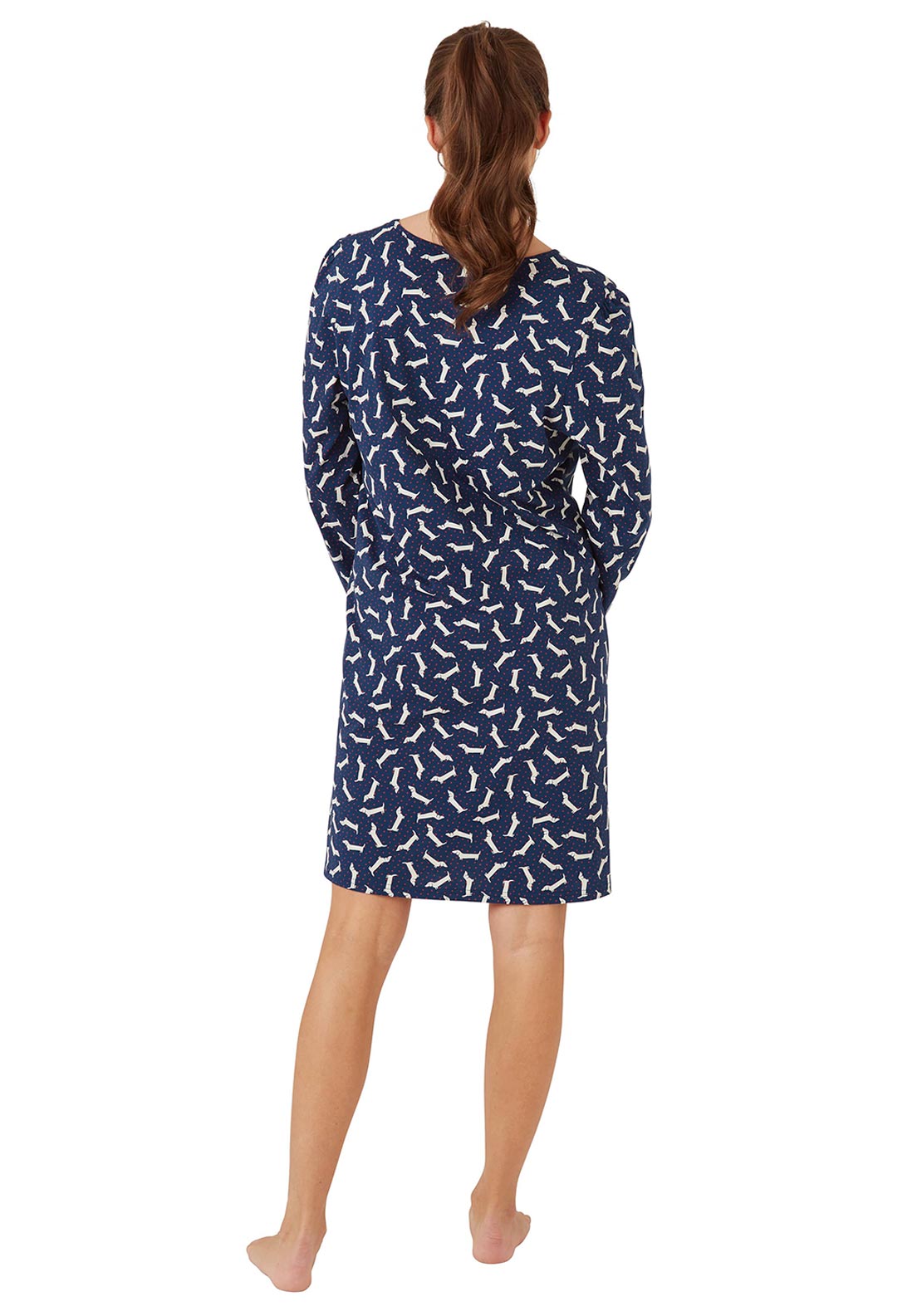 Indigo Sky Dachshund Long Sleeve Nightdress, Navy