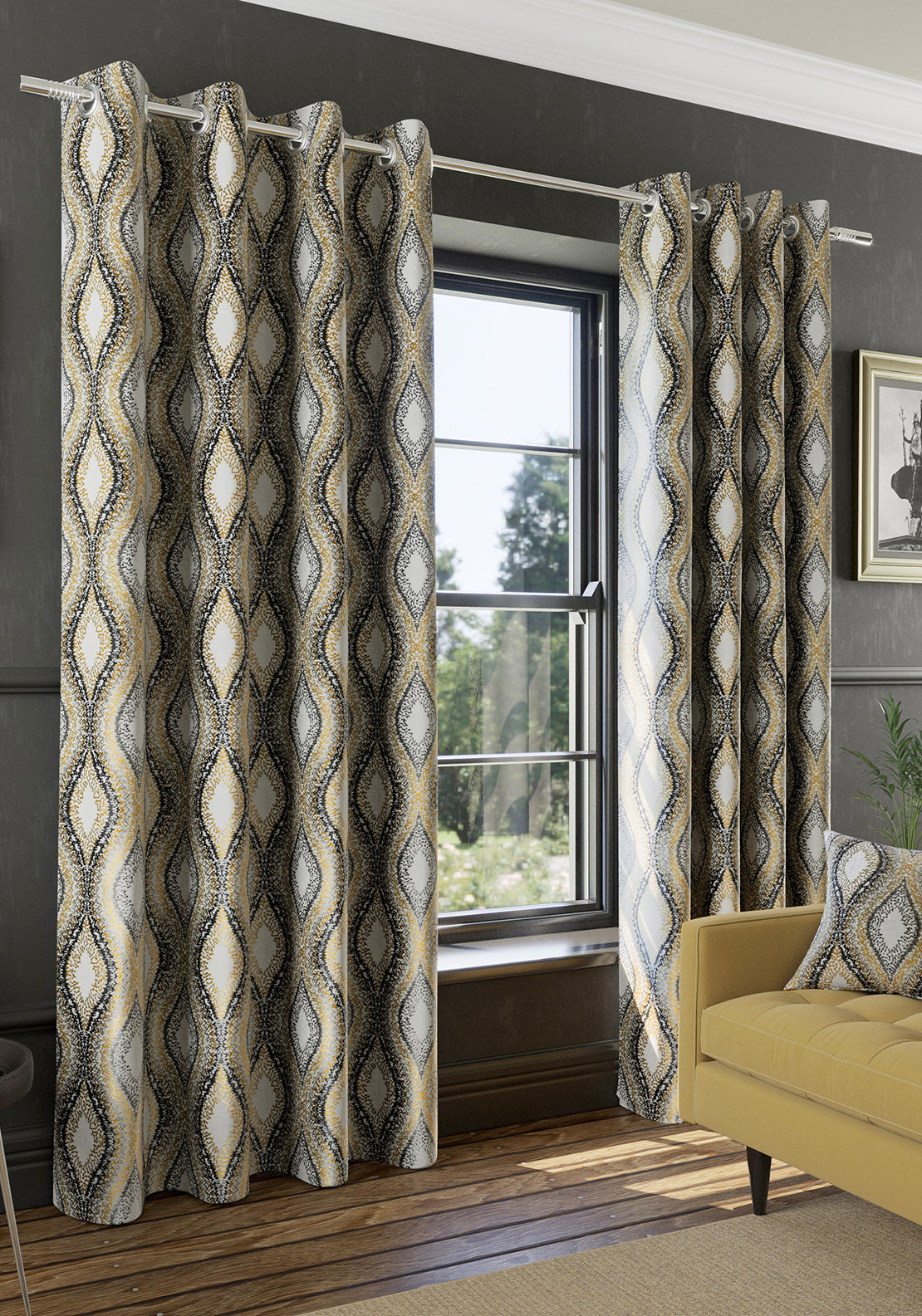 EA Design Inca Interlined Eyelet Curtains 90x90”, Ochre