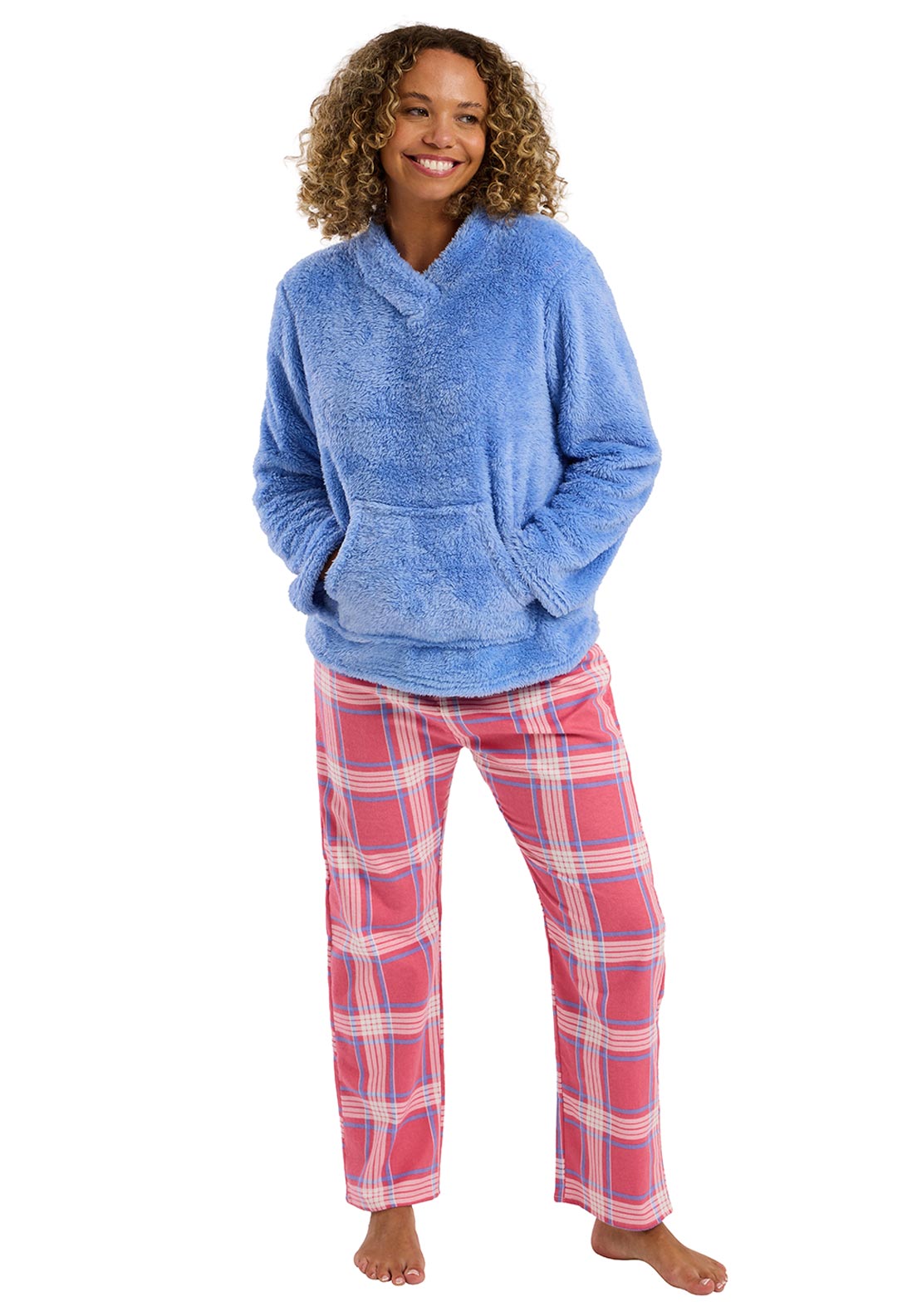 Majestic International 100% Cotton Light Blue Check Pyjama Set - 3062170 - 460