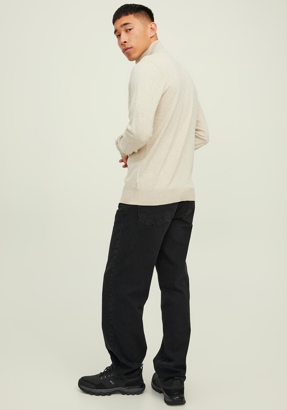 Jack & Jones Emil Knit Half Zip Sweater, Beige Melange