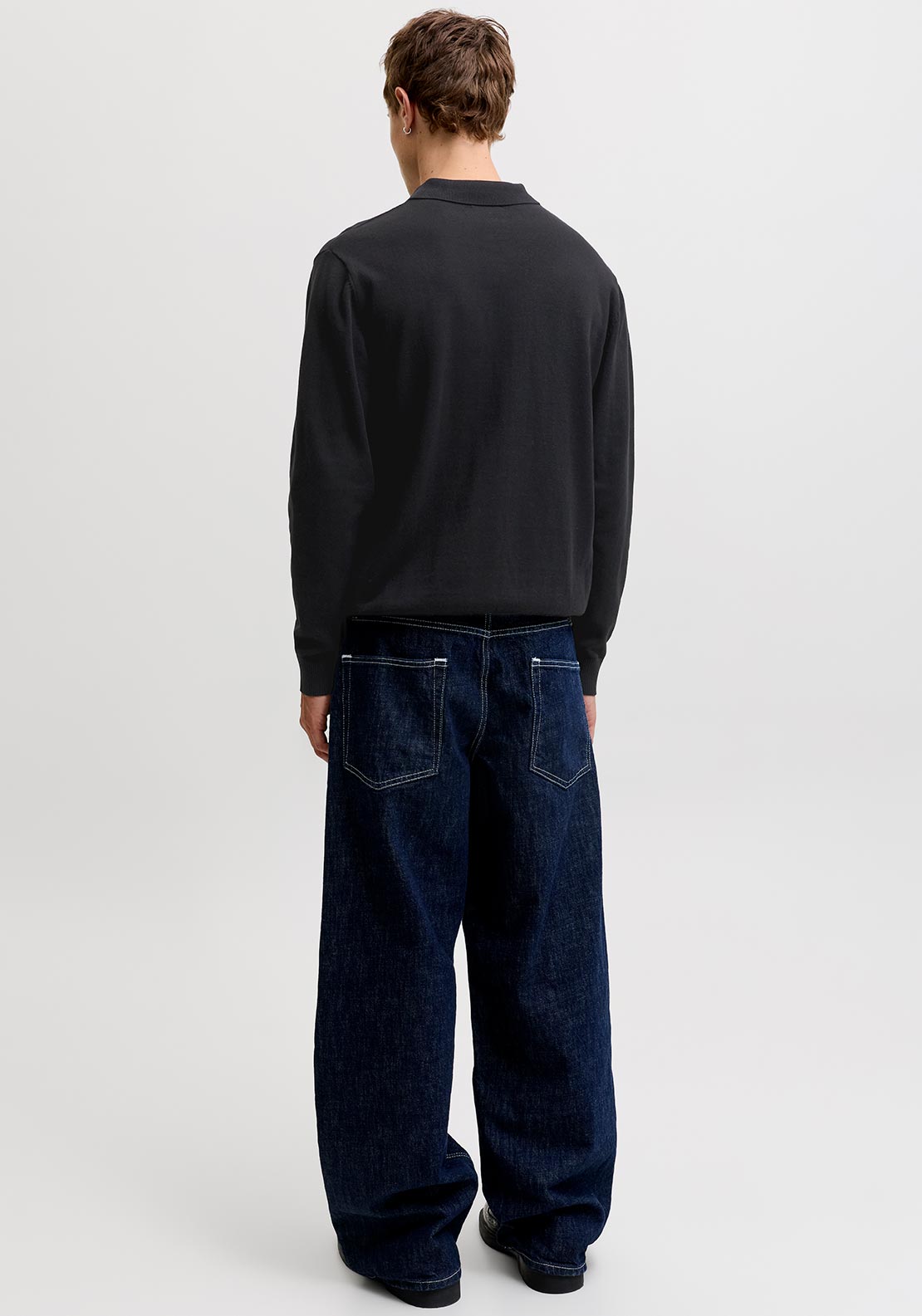 Jack & Jones Basic Long Sleeve Knit Polo Shirt, Black