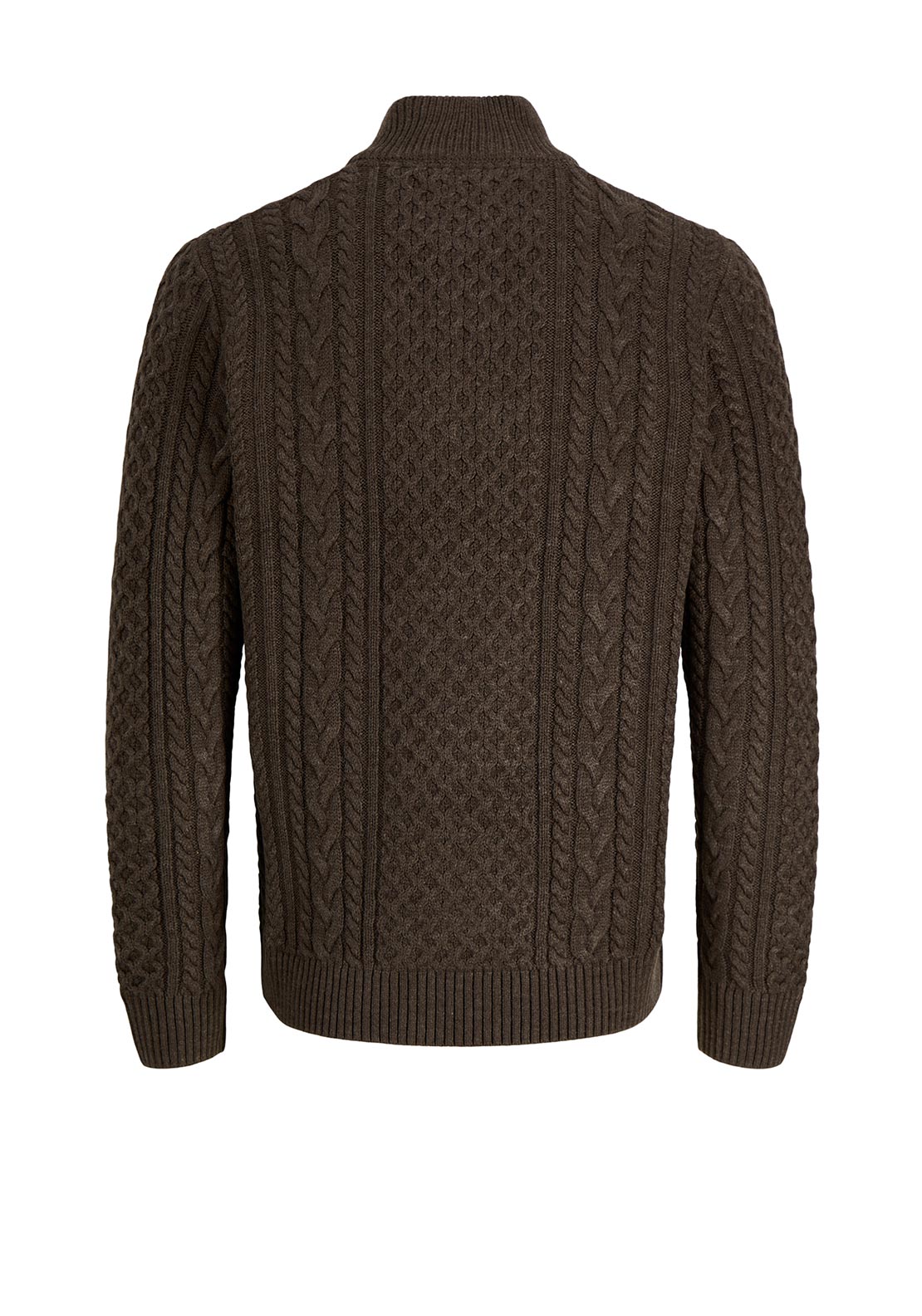 Jack & Jones Callum Cable Knit Quarter Zip Jumper, Brown