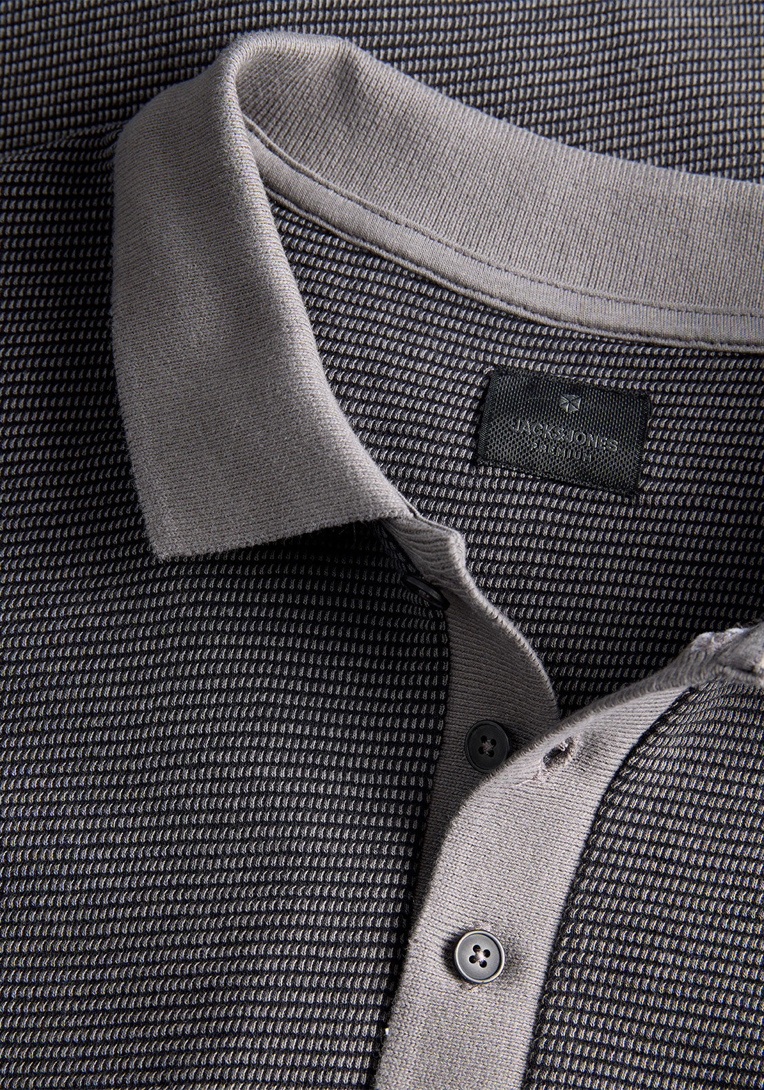 Jack & Jones Theo Textured Knit Polo Shirt, Black & Grey