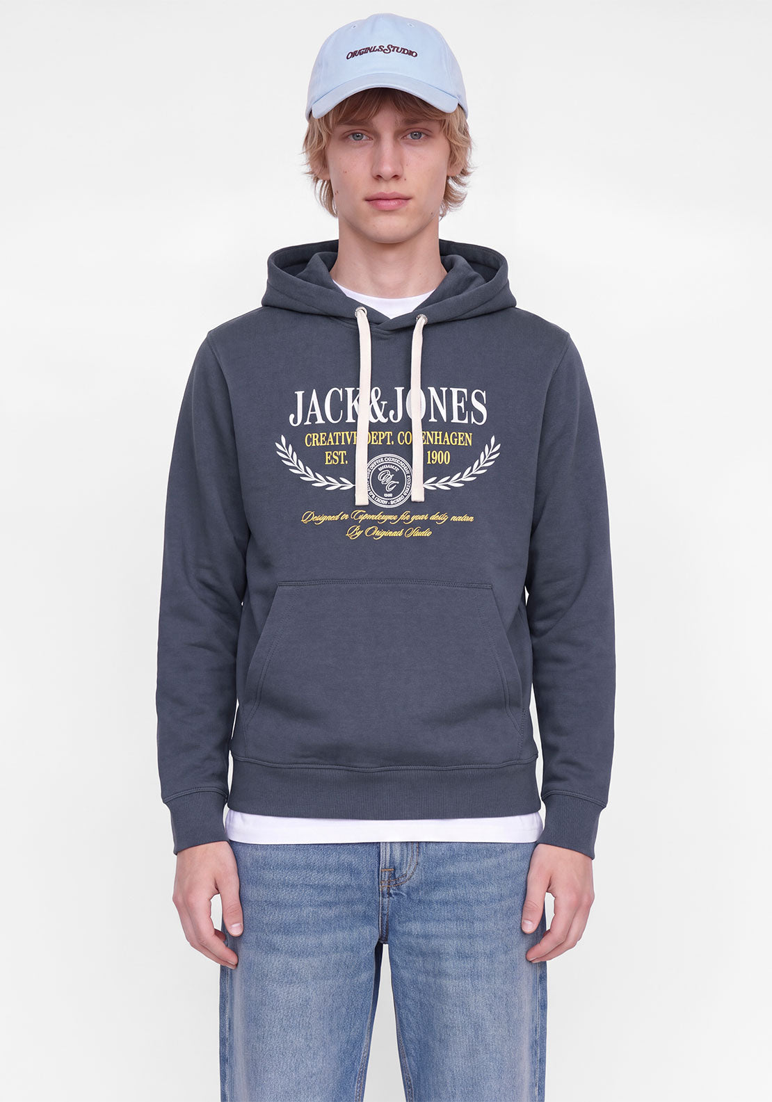 Jack & Jones Frederiksberg Graphic Hoodie, Blue Grey
