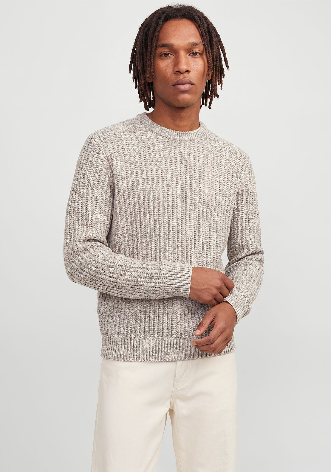 Jack & Jones Axon Crew Neck Knit Jumper, Sea Salt Beige