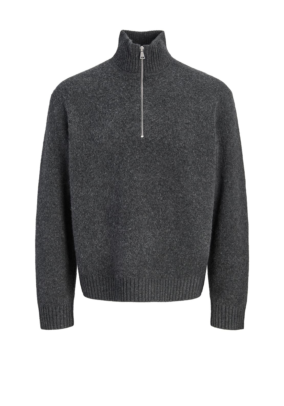Jack & Jones Montreal Knit Half Zip Jumper, Dark Grey Melange