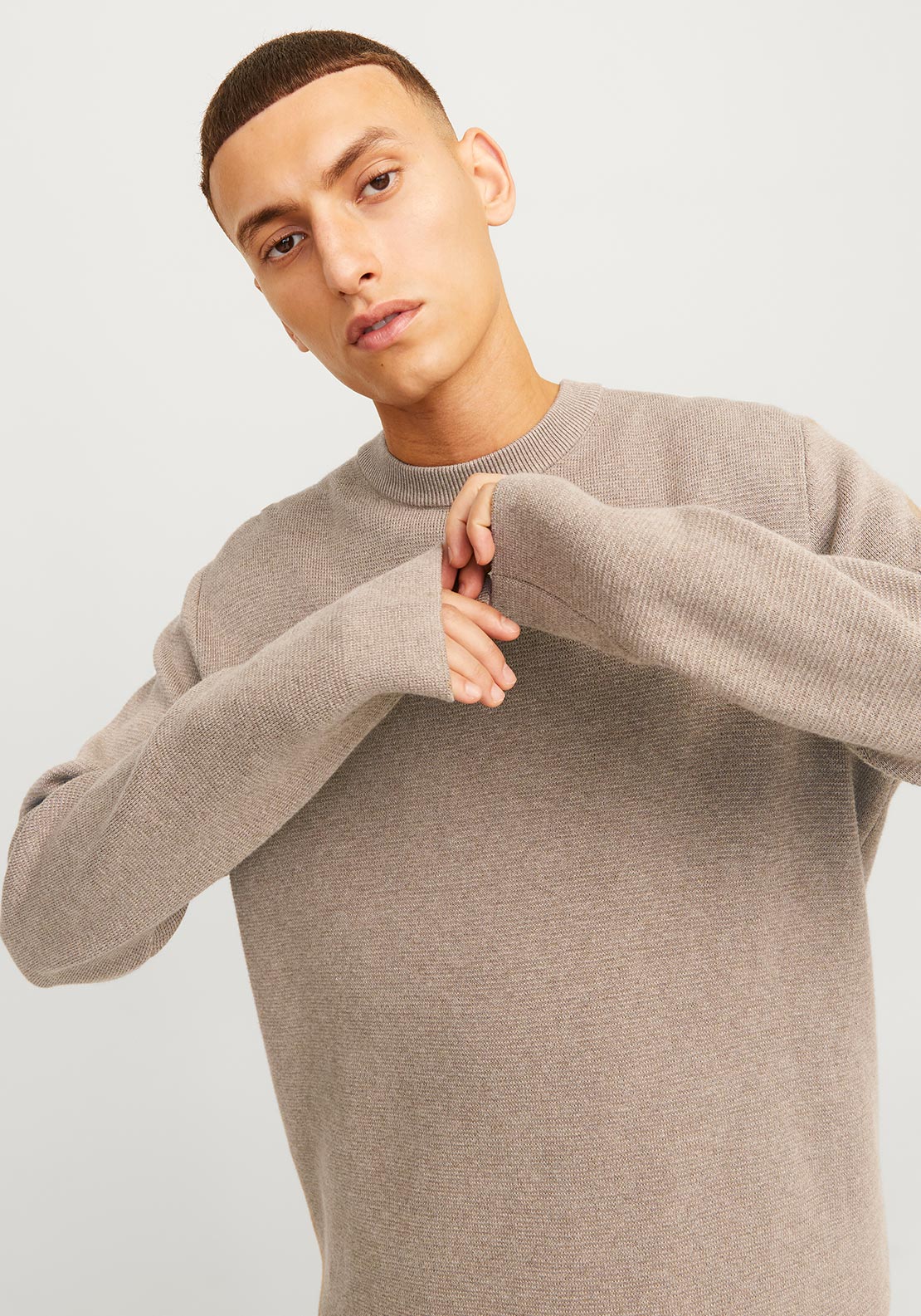 Jack & Jones Milano Stitch Knit Crew Neck Sweater, Greige