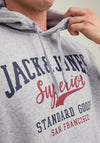 Jack & Jones + Fit Logo Hoodie, Light Grey Melange