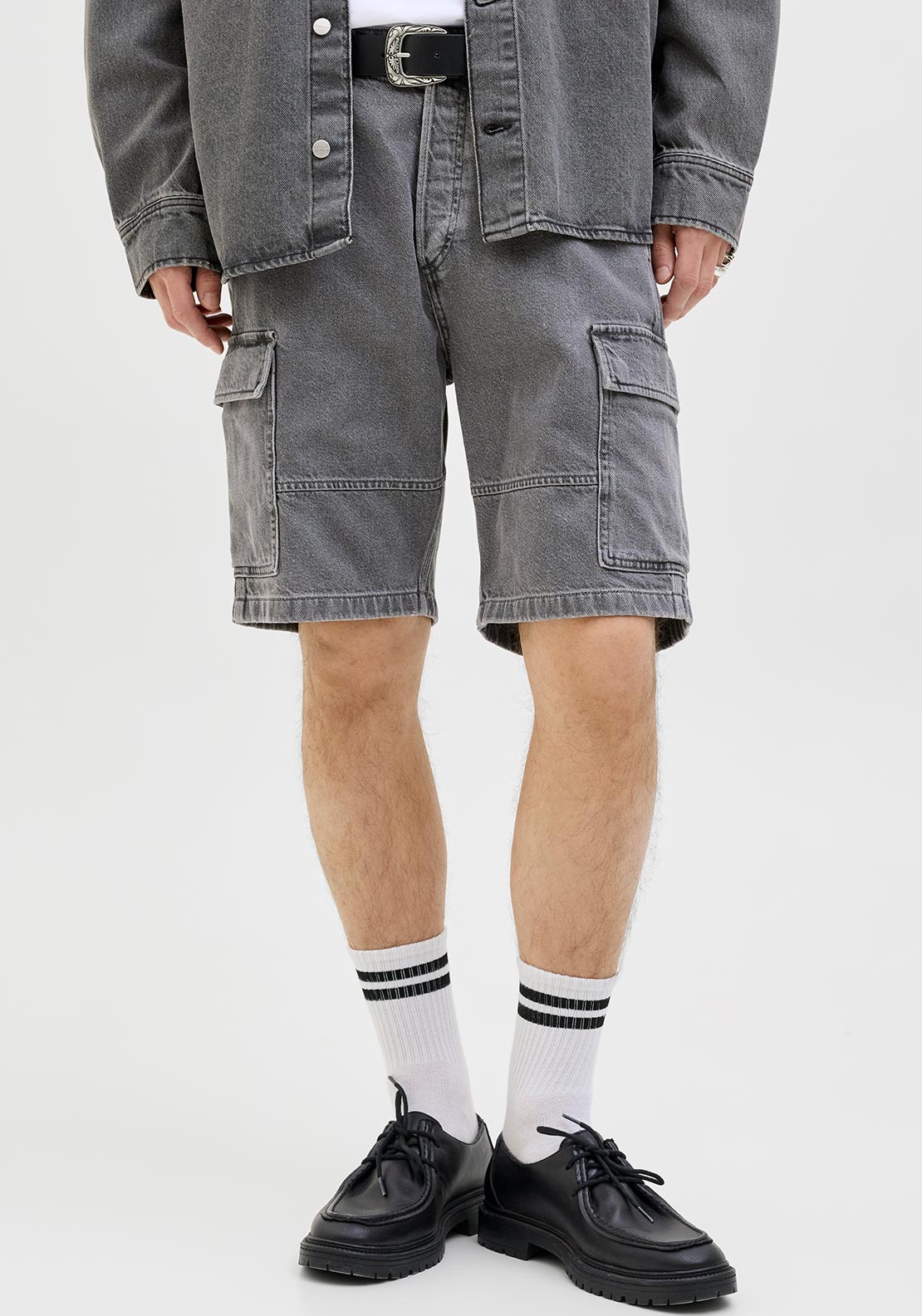Jack & Jones Alex Cargo Shorts, Grey Denim - McElhinneys