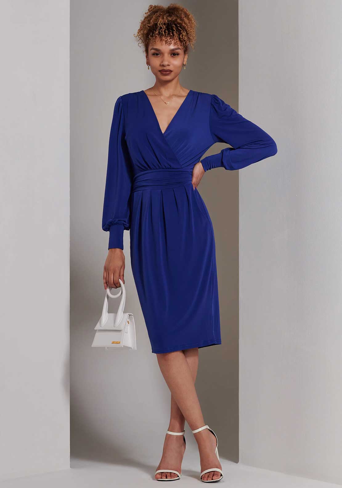 Jolie Moi Kinslee Pegged Knee Length Dress, Royal Blue McElhinneys