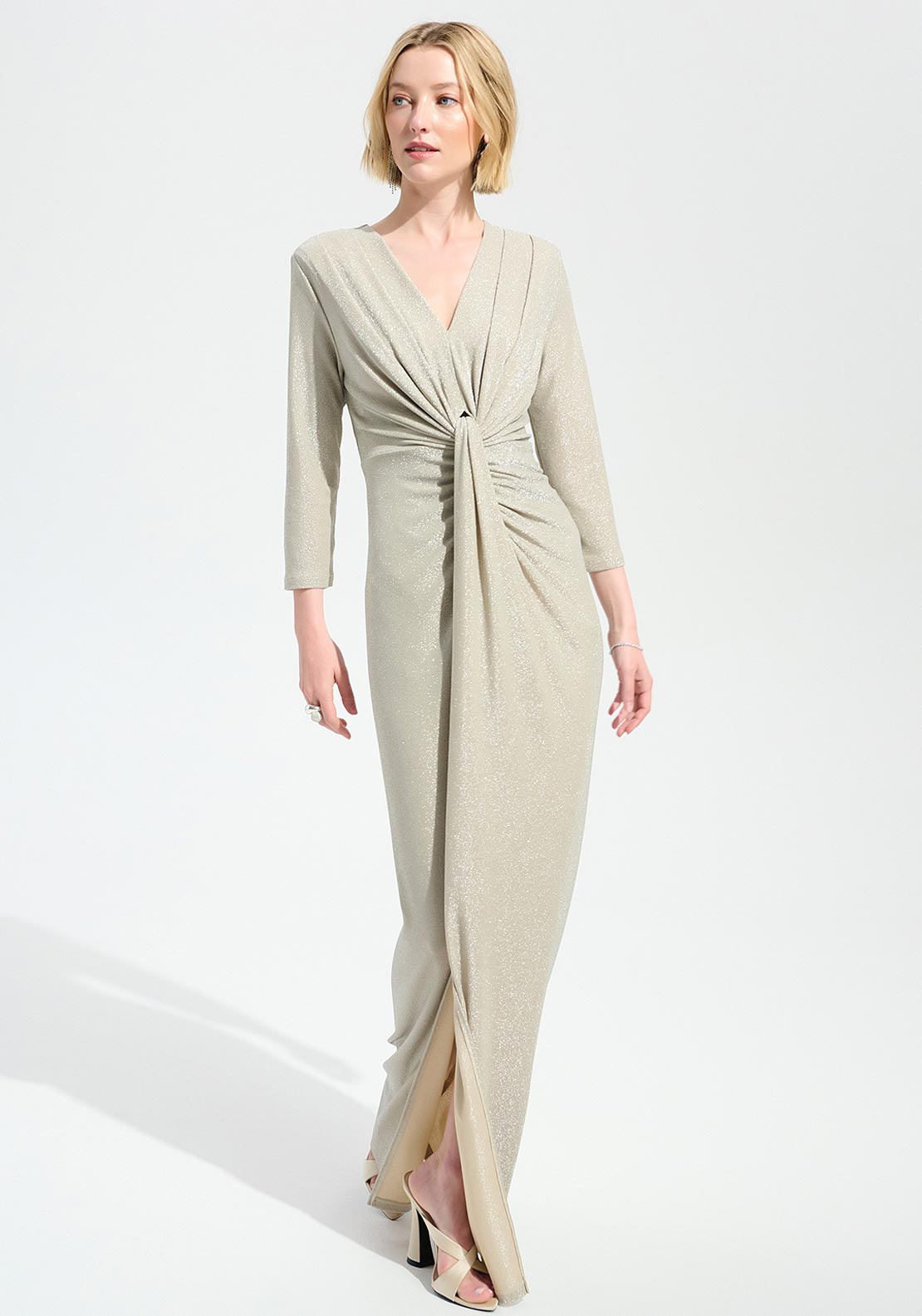 Joseph Ribkoff Glitter Embellished Wrap Maxi Dress, Gold - McElhinneys Joseph Ribkoff Glitter Embellished Wrap Maxi Dress, Gold - McElhinneys