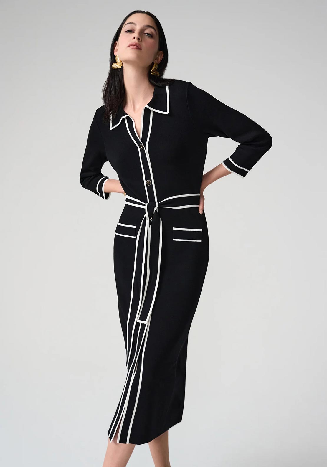 little black dress for winter wedding Joseph Ribkoff LDS Black Dress With Pull Tie Sleeves main image 1