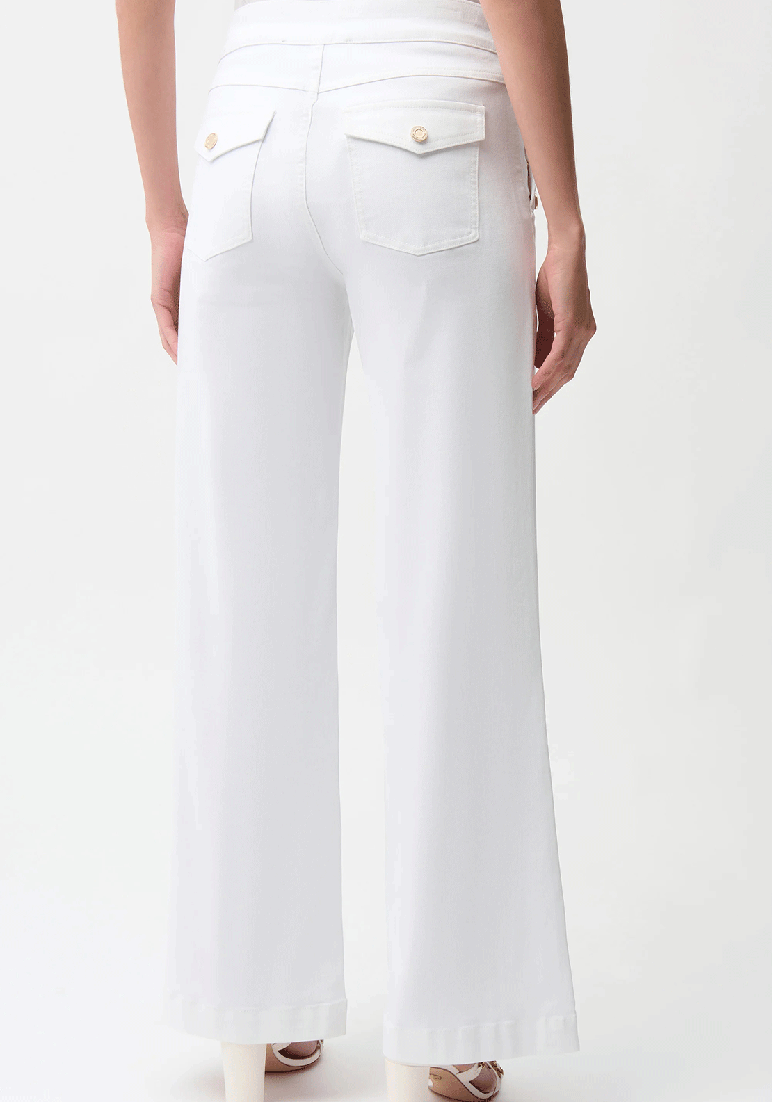 Joseph Ribkoff Button Pockets Wide Leg Jeans, White