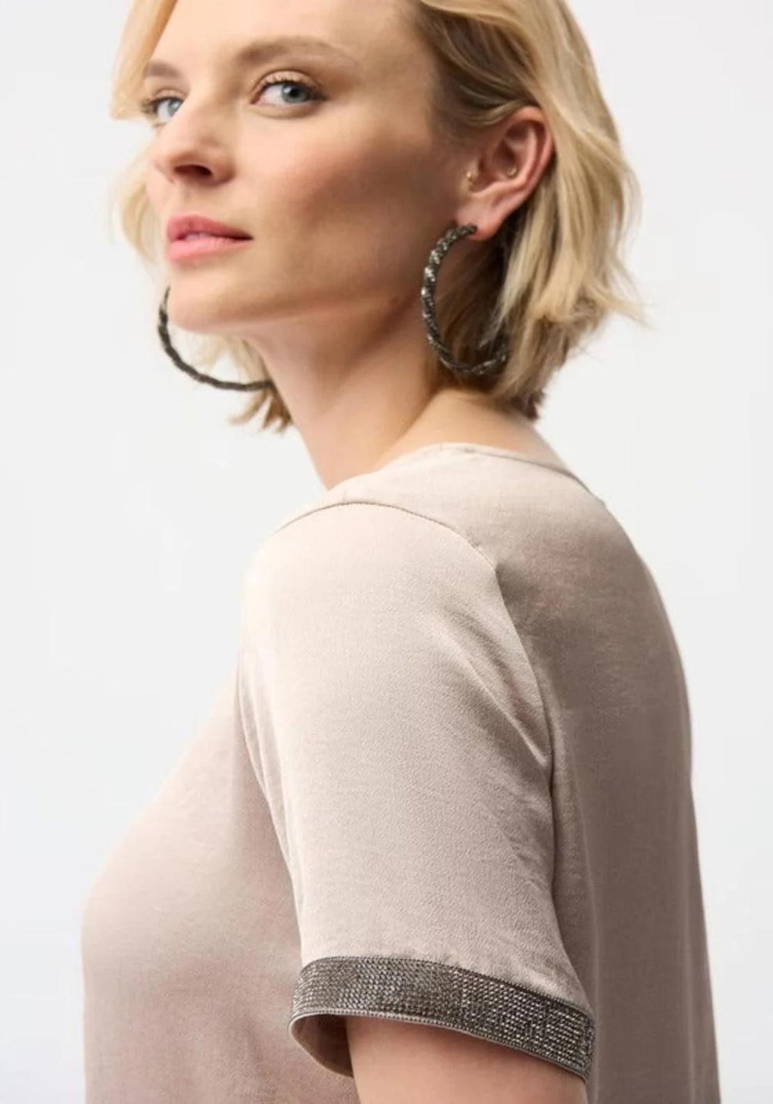 Joseph Ribkoff Satin Top with Rhinestone Detail, Taupe