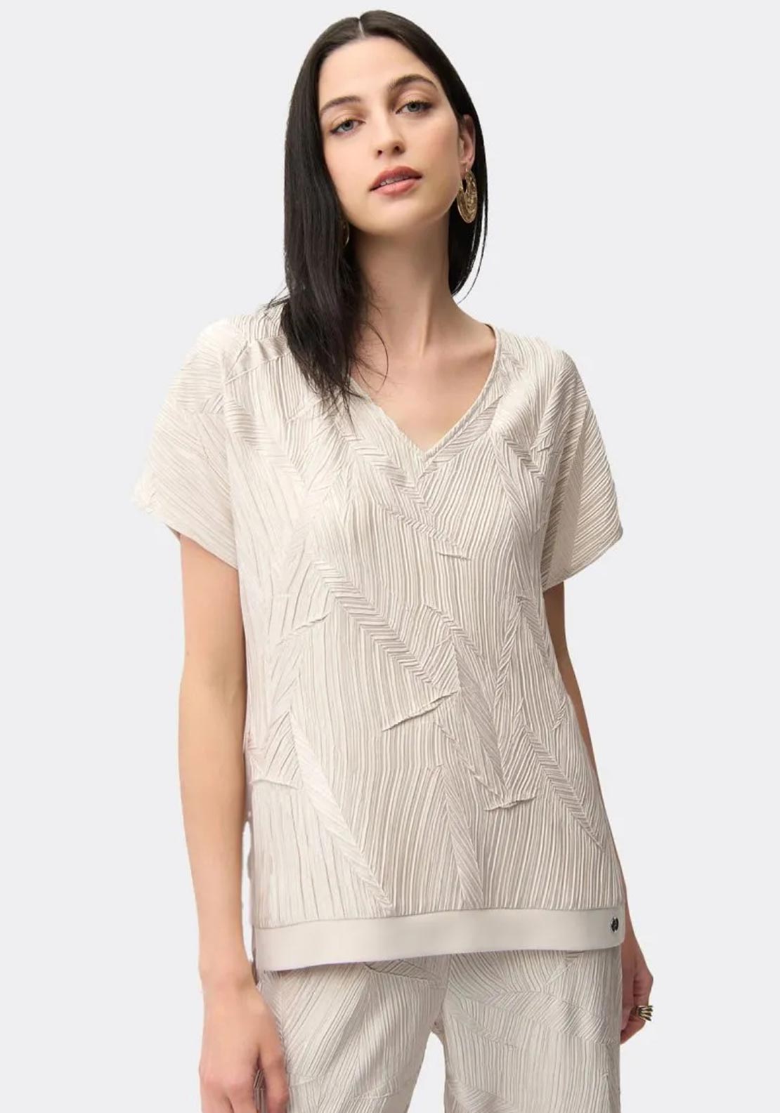 strapless open back dress Joseph Ribkoff Pleated Satin Boxy Top, Beige