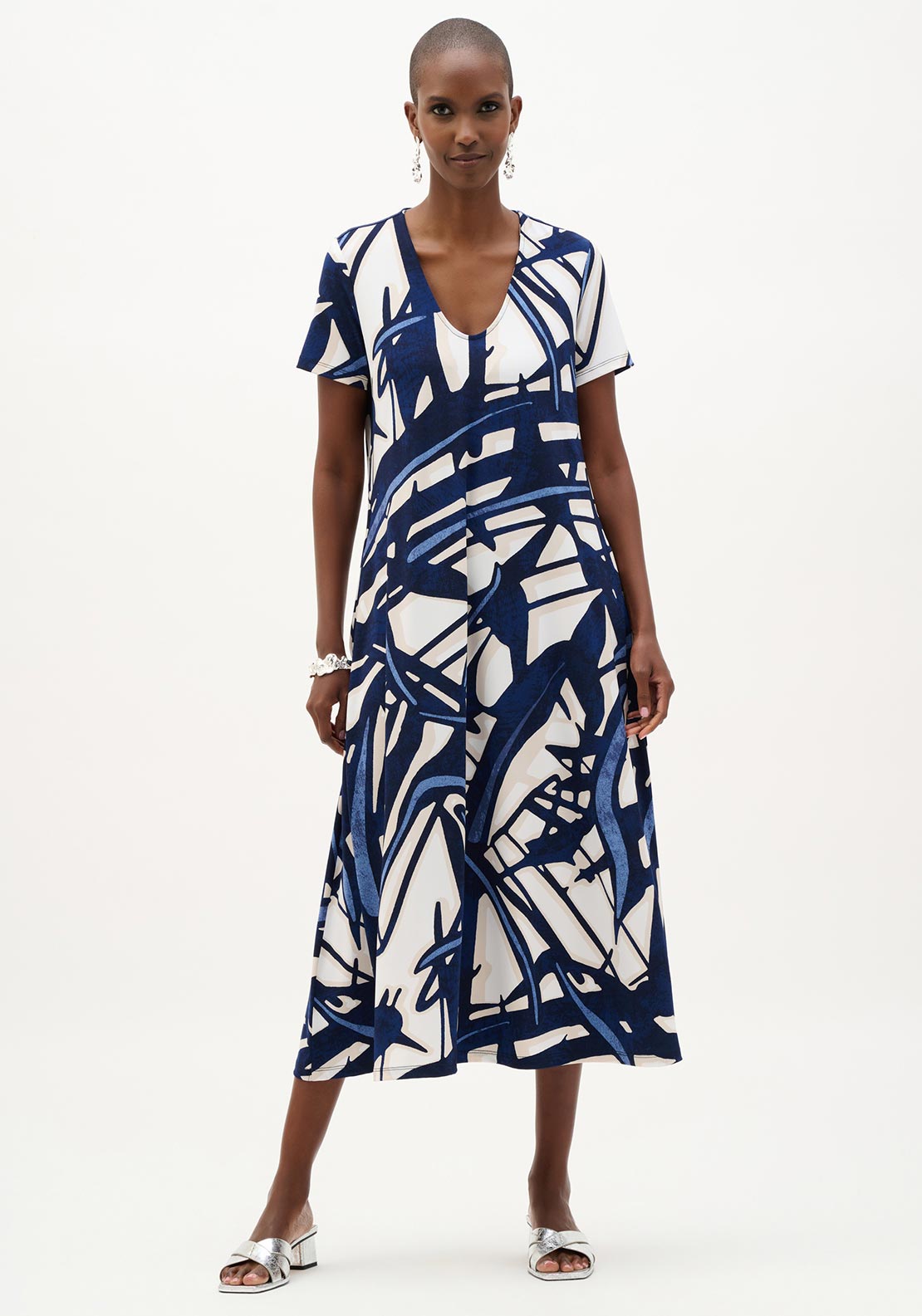 Joseph Ribkoff Abstract Print Trapeze Midi Dress, Blue Multi - McElhinneys