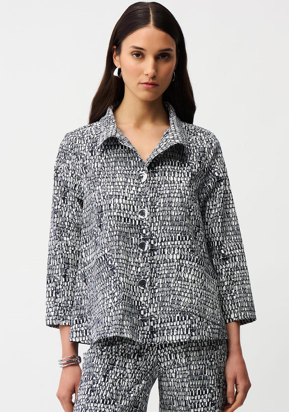 Joseph Ribkoff Abstract Print Trapeze Jacket, Navy