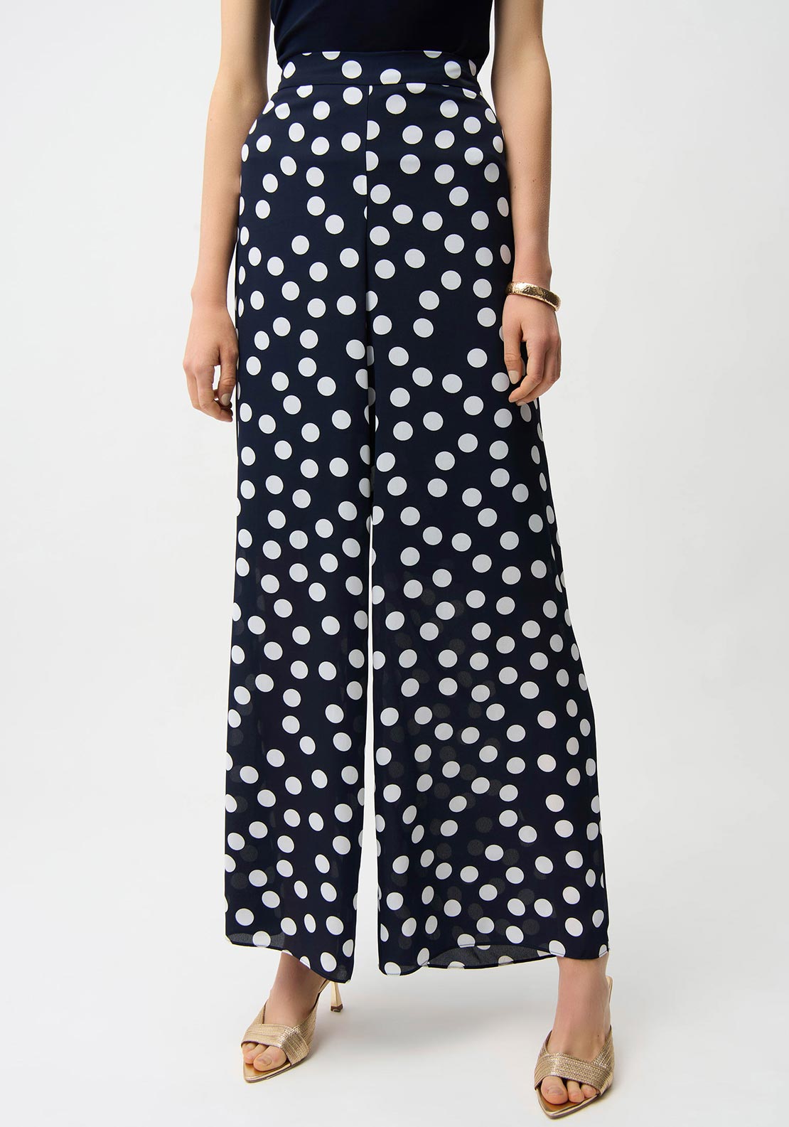 Joseph Ribkoff Georgette Polka Dot Print Wide Leg Trousers, Navy