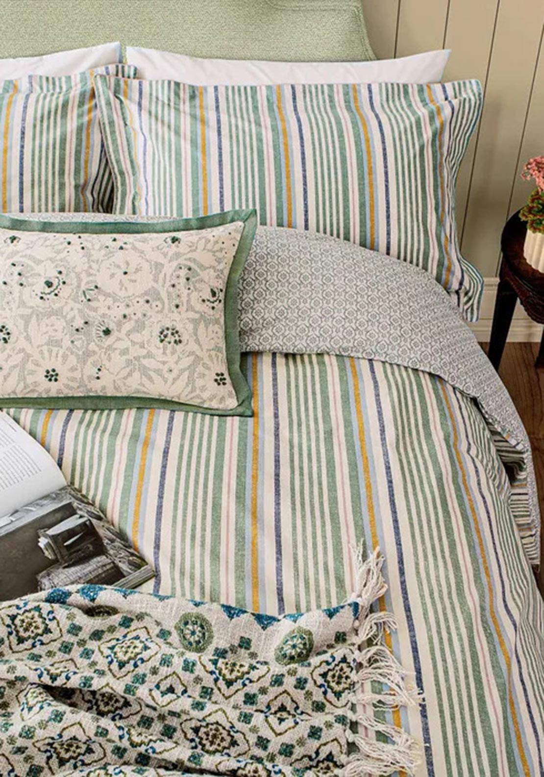 Joules Charleston Stripe Duvet Set, Green Multi