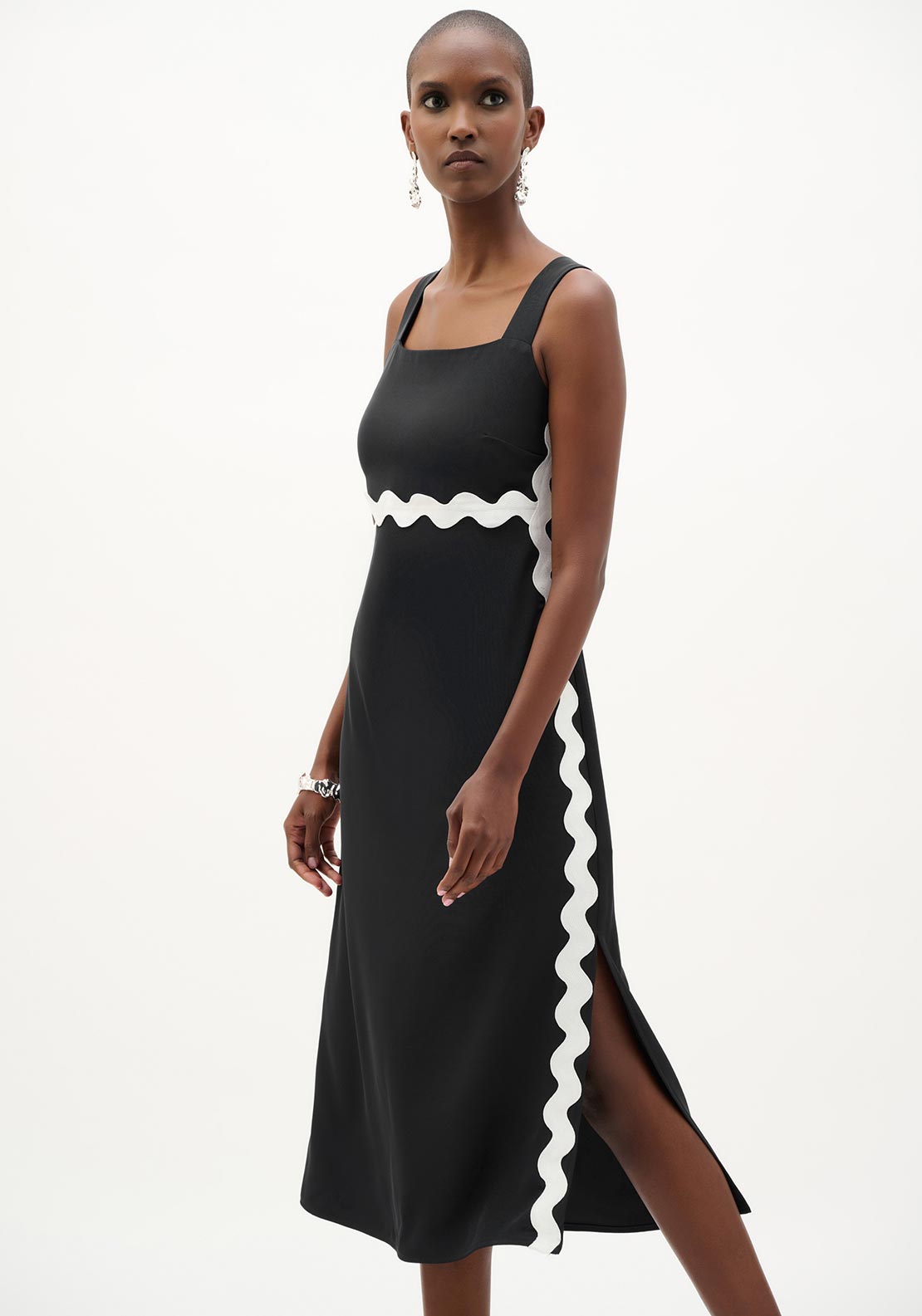 Joseph Ribkoff Woven Trim Aline Dress, Black - McElhinneys Joseph Ribkoff Woven Trim Aline Dress, Black - McElhinneys