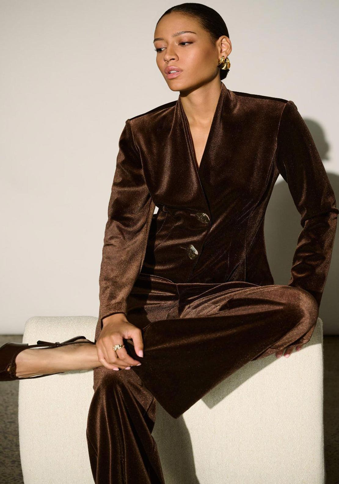 Joseph Ribkoff Velvet Fitted Blazer, Brown