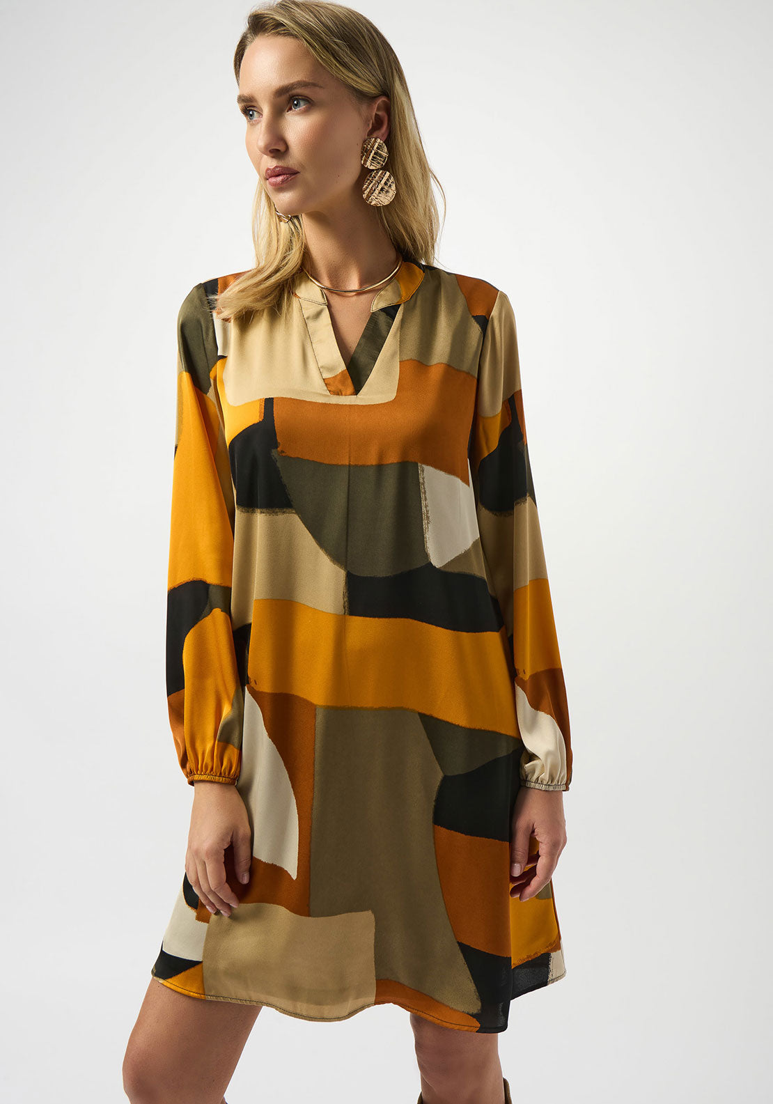 Joseph Ribkoff Abstract Print Satin Dress, Yellow McElhinneys