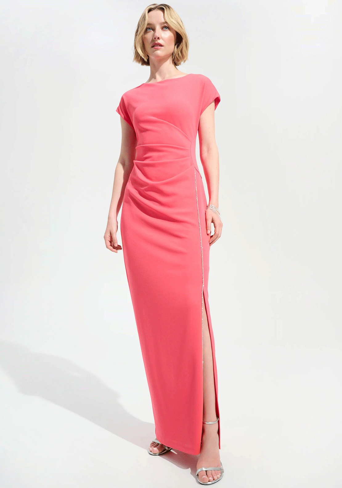 joseph ribkoff long evening dresses Joseph Ribkoff Rhinestone Trim Long Sheath Dress, Coral Pink