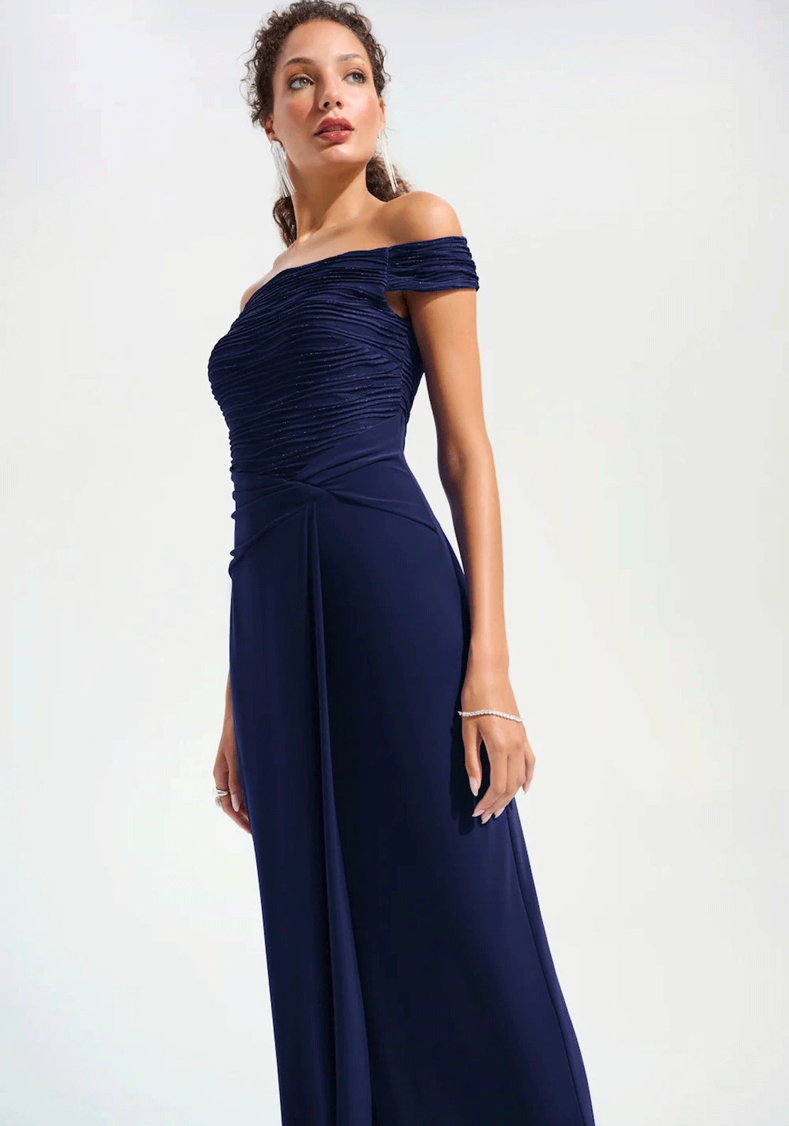 Joseph Ribkoff Off Shoulder Silky Knit Long Dress, Navy - McElhinneys Joseph Ribkoff Off Shoulder Silky Knit Long Dress, Navy - McElhinneys