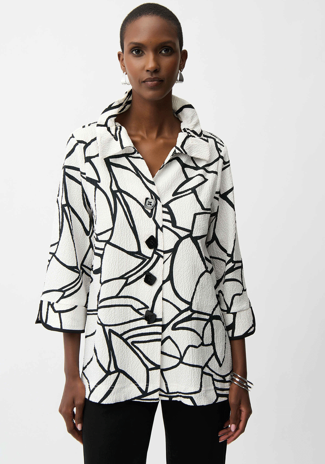 Joseph Ribkoff Seersucker Abstract Print Trapeze Jacket, White