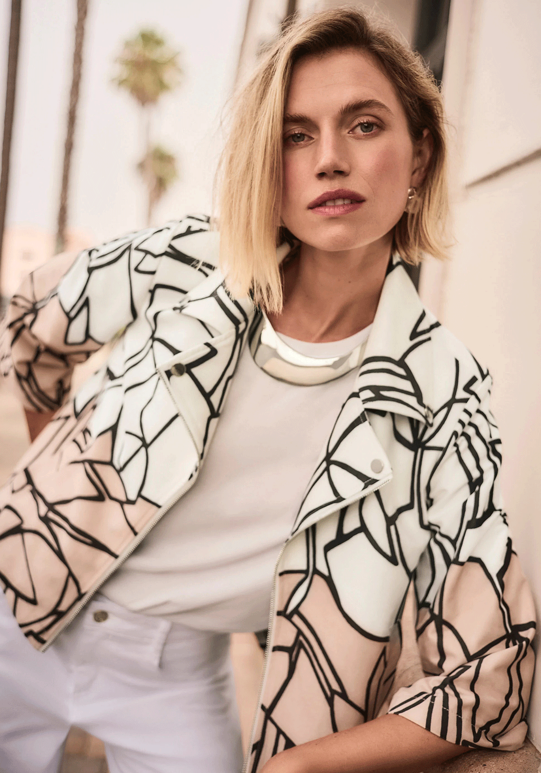 Joseph Ribkoff Faux Suede Printed Swing Jacket, White and Beige