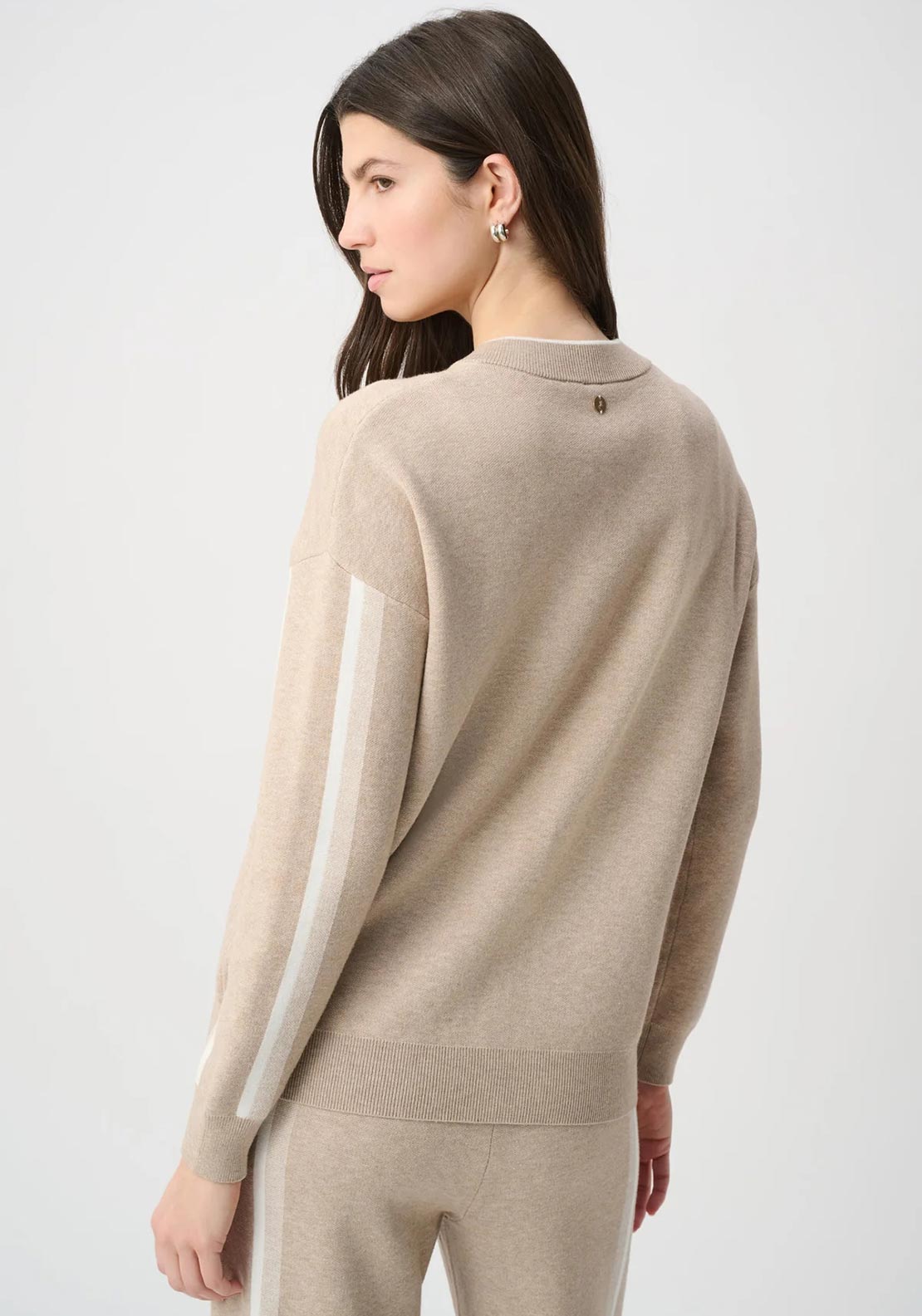 Joseph Ribkoff Knit Striped Bomber Jacket, Beige