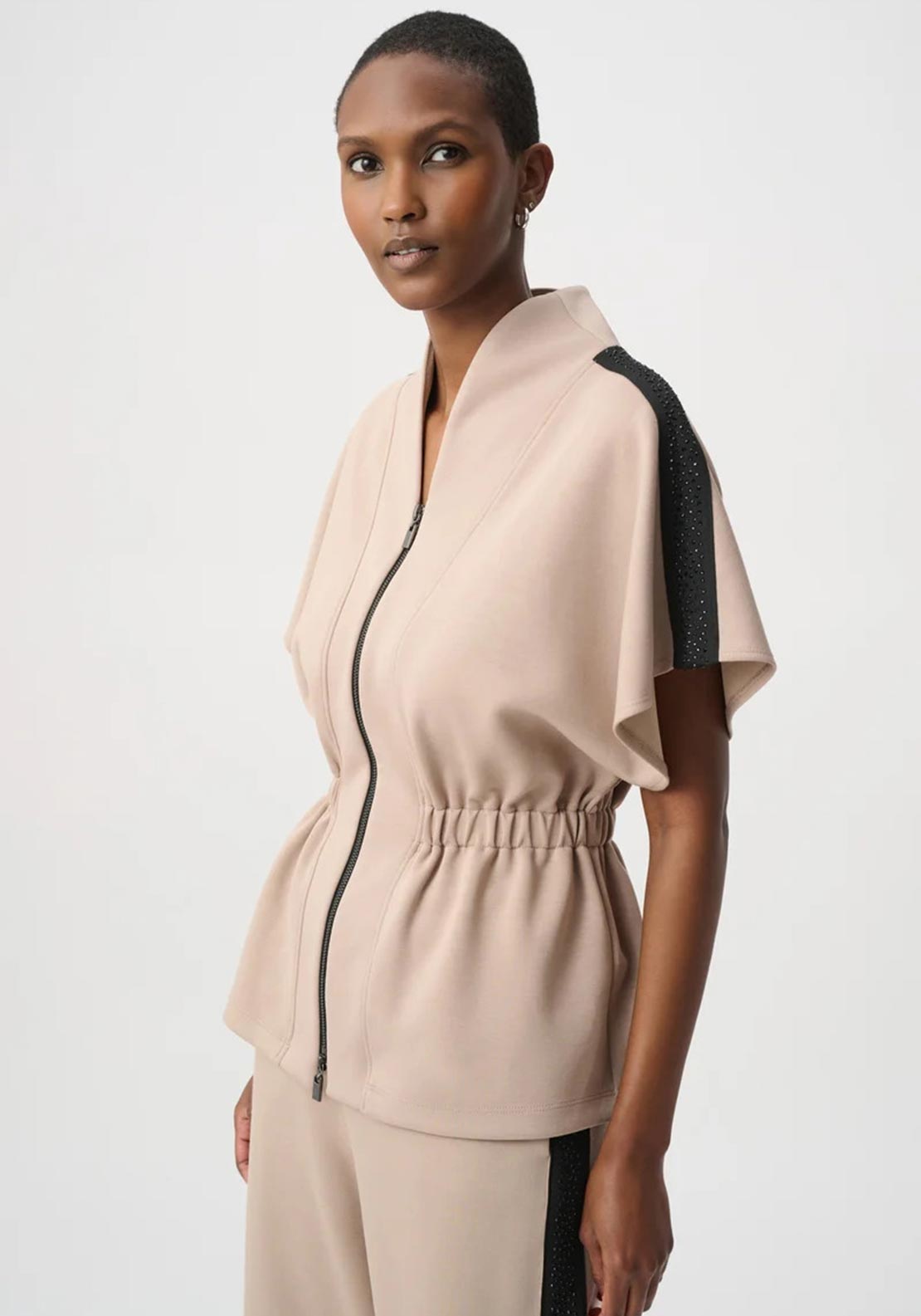 Joseph Ribkoff Short Sleeve Zip Jacket, Beige