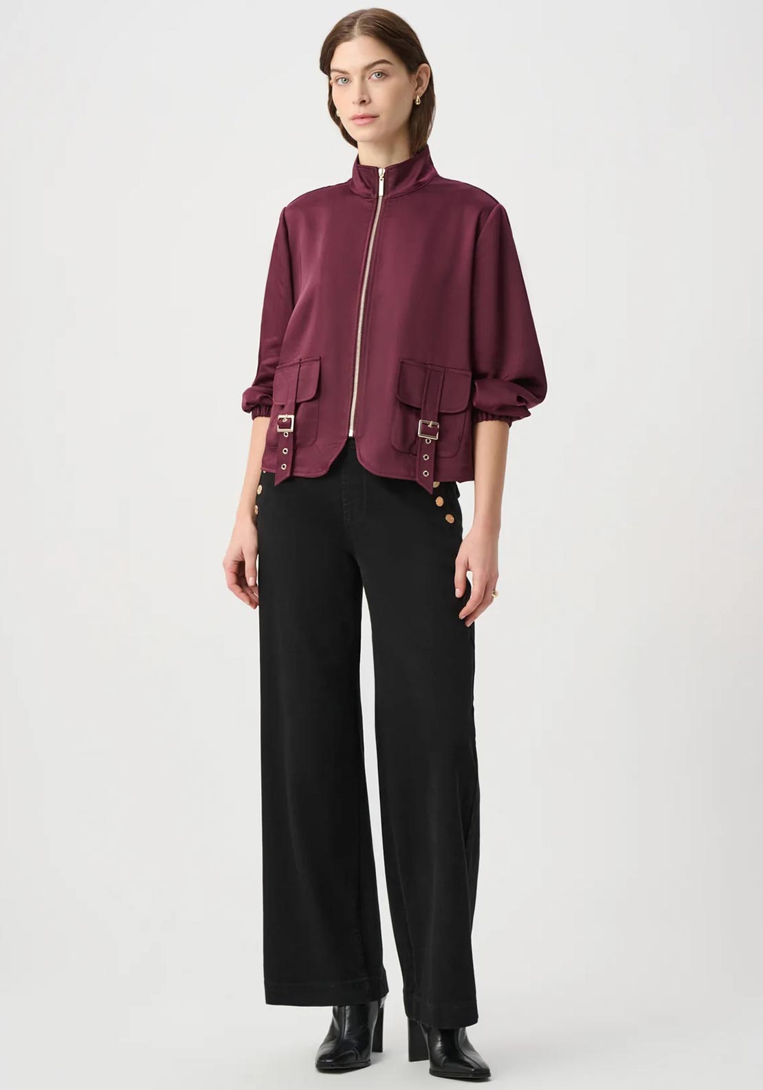Joseph Ribkoff Satin Zip Jacket, Wine