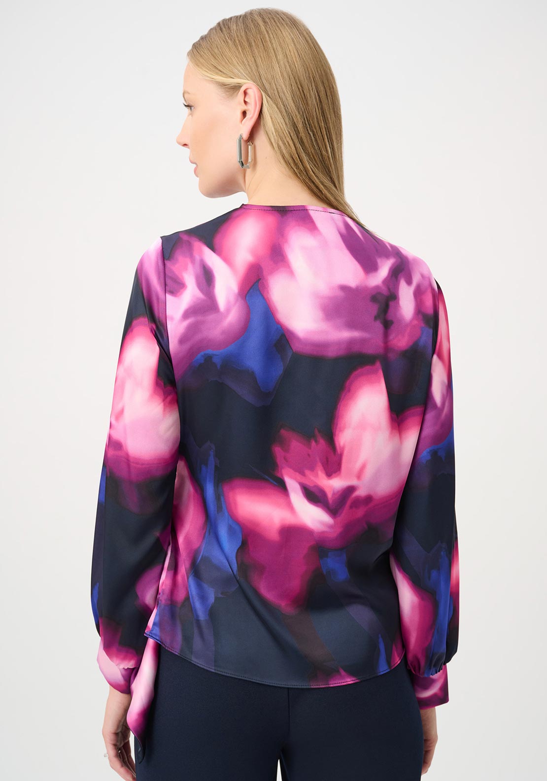 Joseph Ribkoff Floral Satin Wrap Blouse, Navy Multi