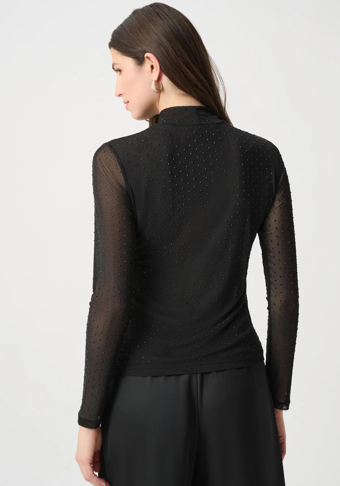 Joseph Ribkoff Rhinestone Mesh Long Sleeve Top, Black