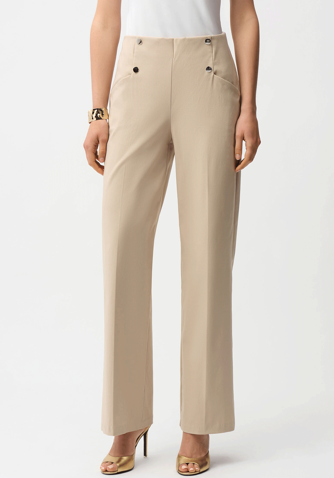 Joseph Ribkoff Button Detail Wide Leg Trousers, Beige