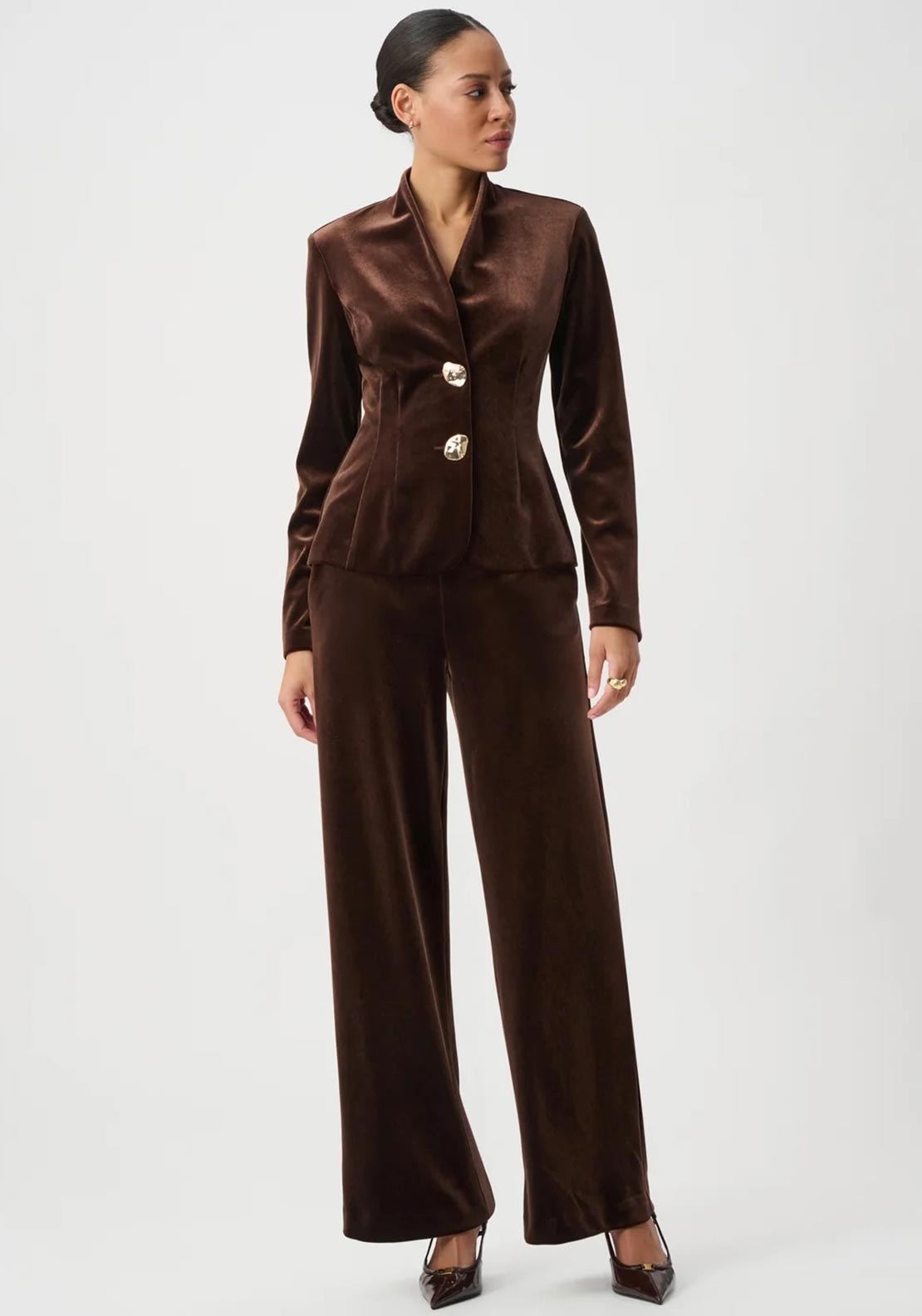 Joseph Ribkoff Velvet Wide Leg Trousers, Brown