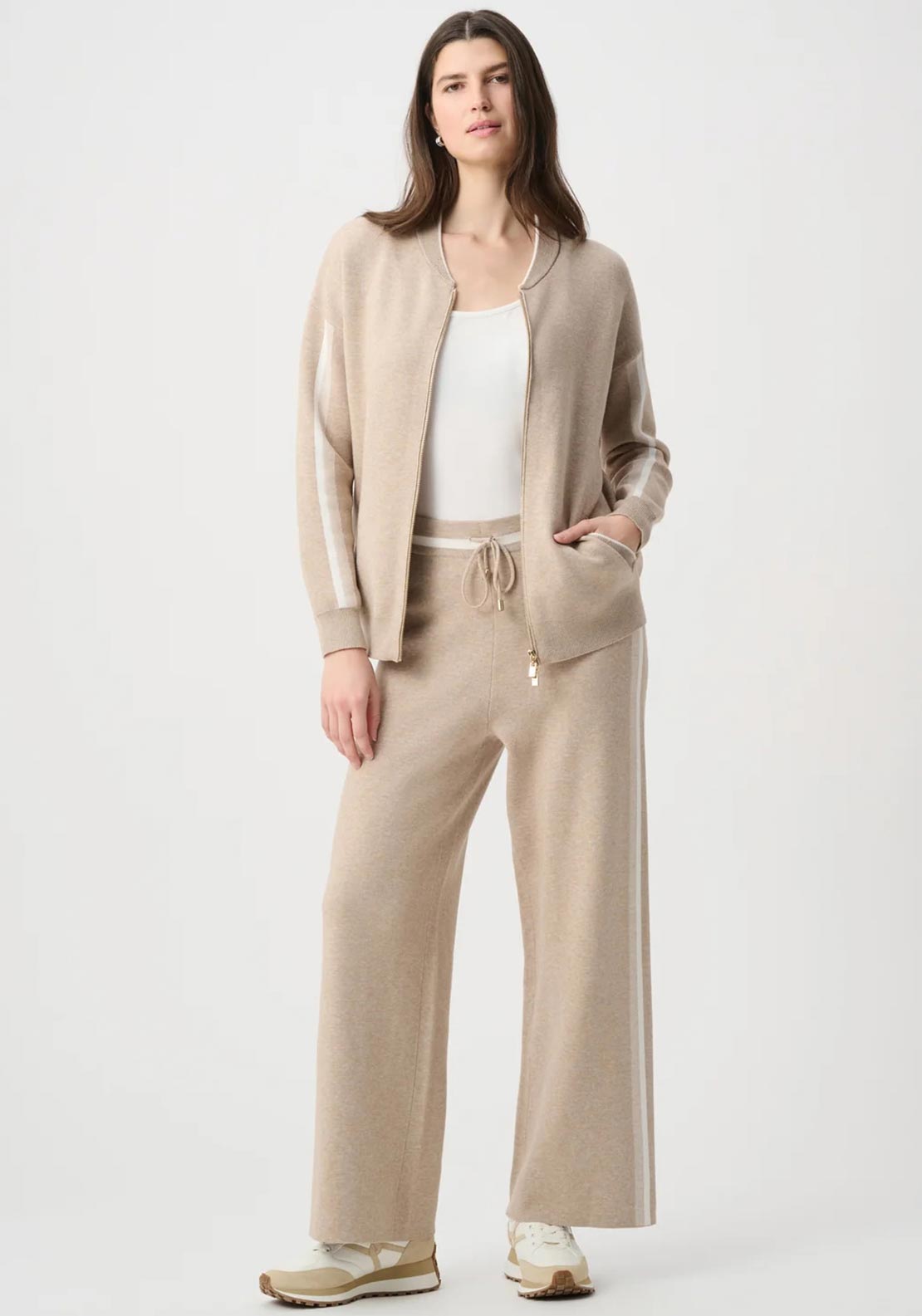Joseph Ribkoff Knit Striped Wide Leg Trousers, Beige