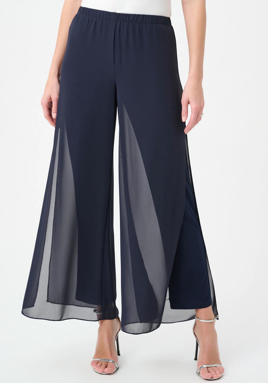 Joseph Ribkoff Chiffon Overlay Wide Leg Trousers, Navy