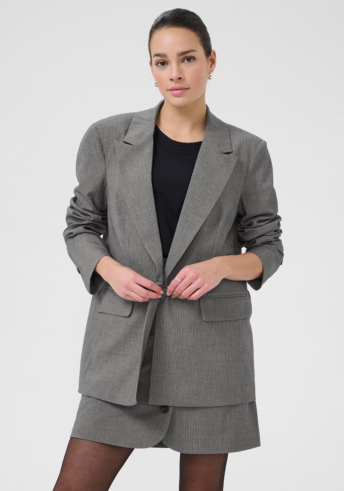Kaffe Ellie Single Breasted Pinstripe Blazer, Grey