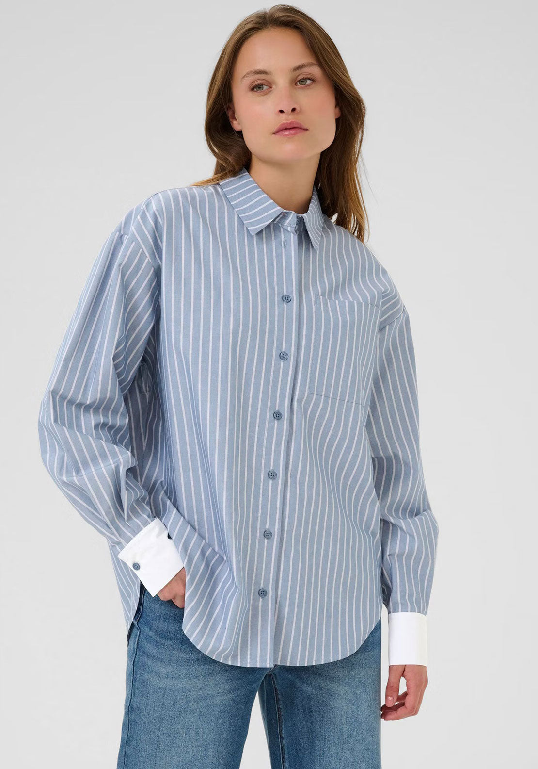 KAFFE Milian Oversized Striped Shirt, Blue