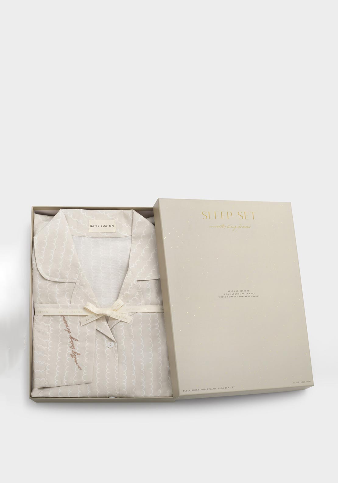 Katie Loxton Wave Print Pyjama Set, Light Beige