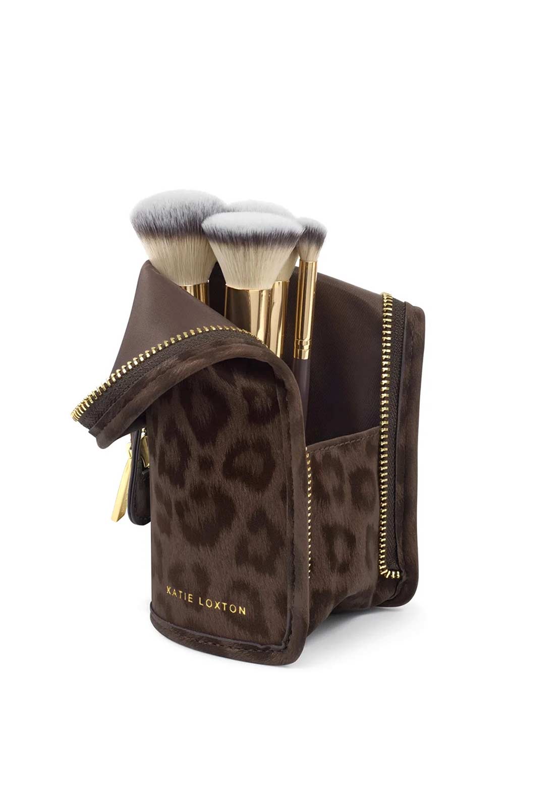 Katie Loxton Leopard Print Travel Makeup Brush Set & Case, Brown