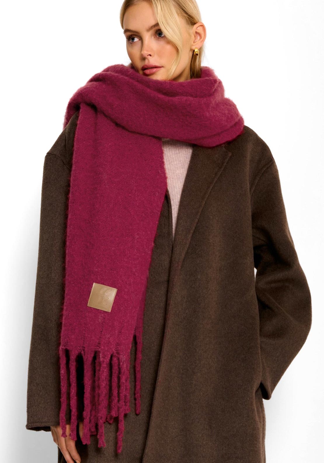 Katie Loxton Oversized Recycled Tassel Scarf, Dark Red McElhinneys