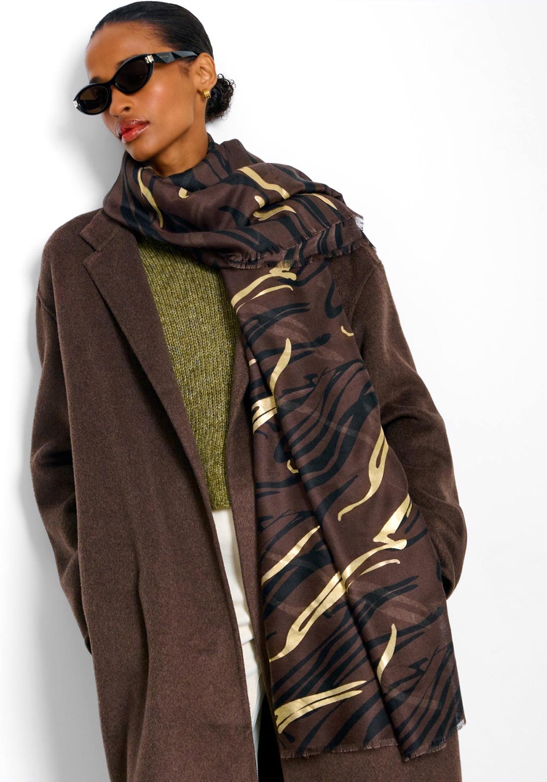 Katie Loxton Zebra Printed Foil Scarf, Brown