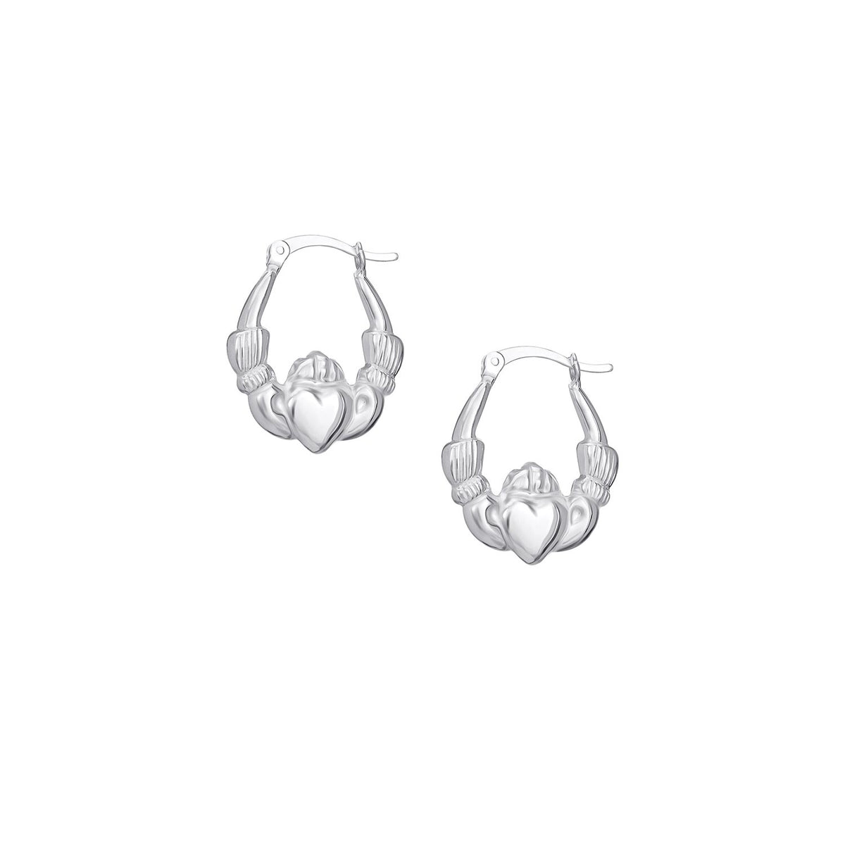 Kurate Claddagh Small Hinged Hoop Earrings, Silver