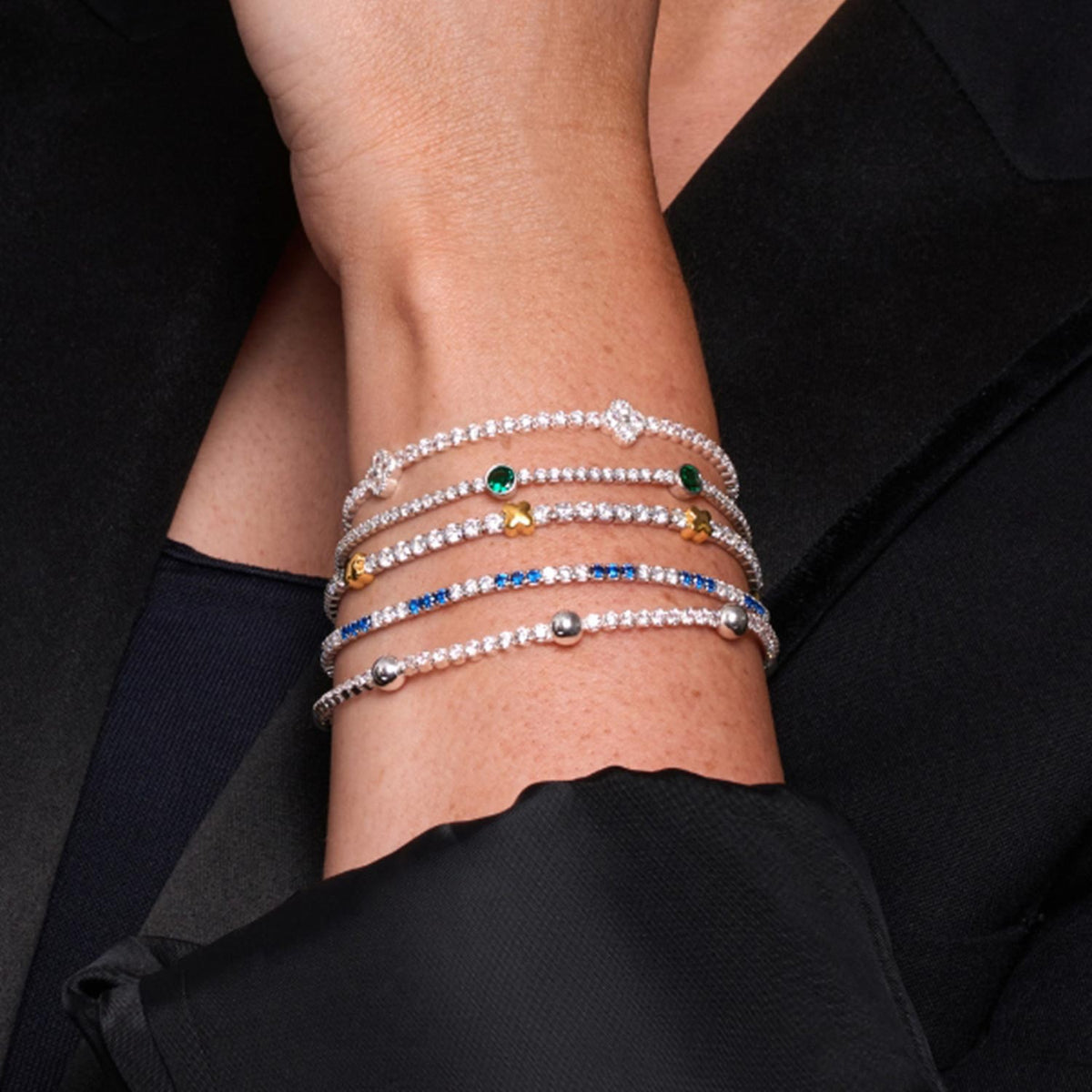 Kurate CZ X Bracelet, Silver & Gold
