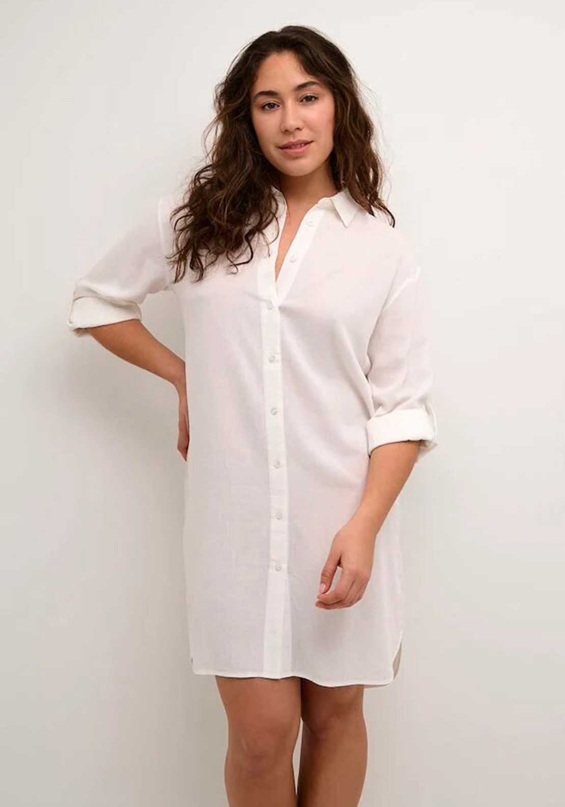 Kaffe Milla Linen Blend Shirt Dress, Chalk - McElhinneys