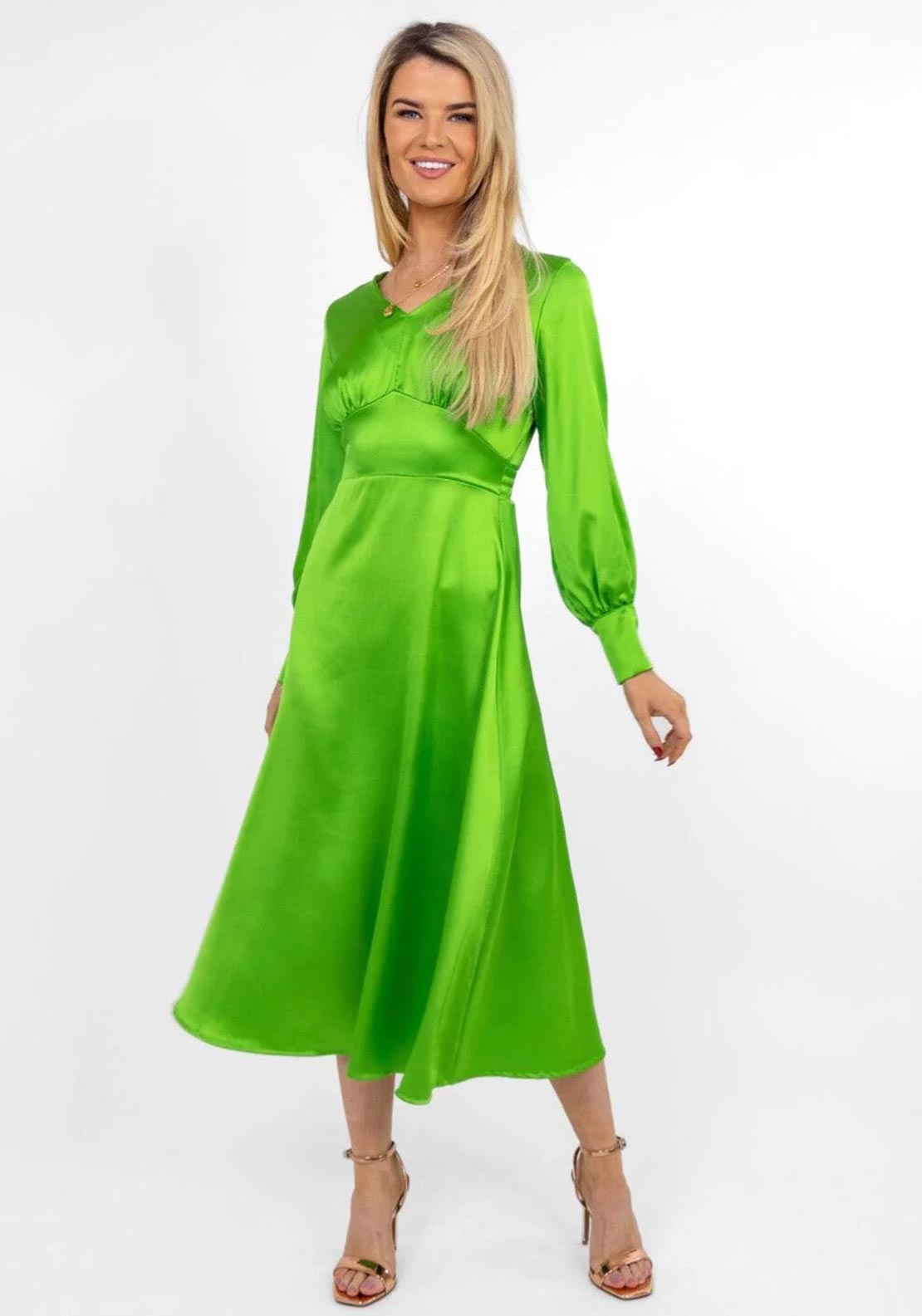 knee length dresses for ladies Zara Neon Lime Green Cami Satin Midi Dress