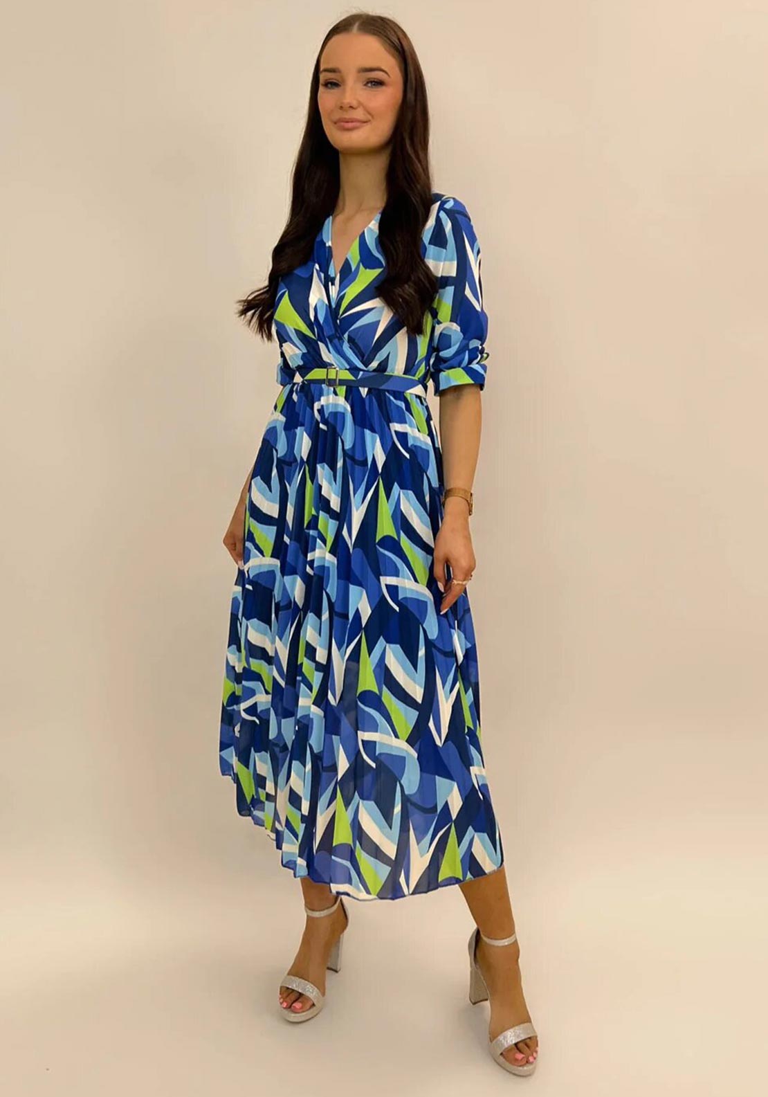 positano midi dress Kate & Pippa Positano Midi Dress, Blue & Lime